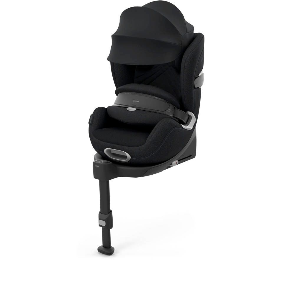 Cybex Anoris T2 I-Size Plus car seat in Sepia Black, featuring a sleek design, plush fabric, adjustable headrest, and a secure base with a support leg.