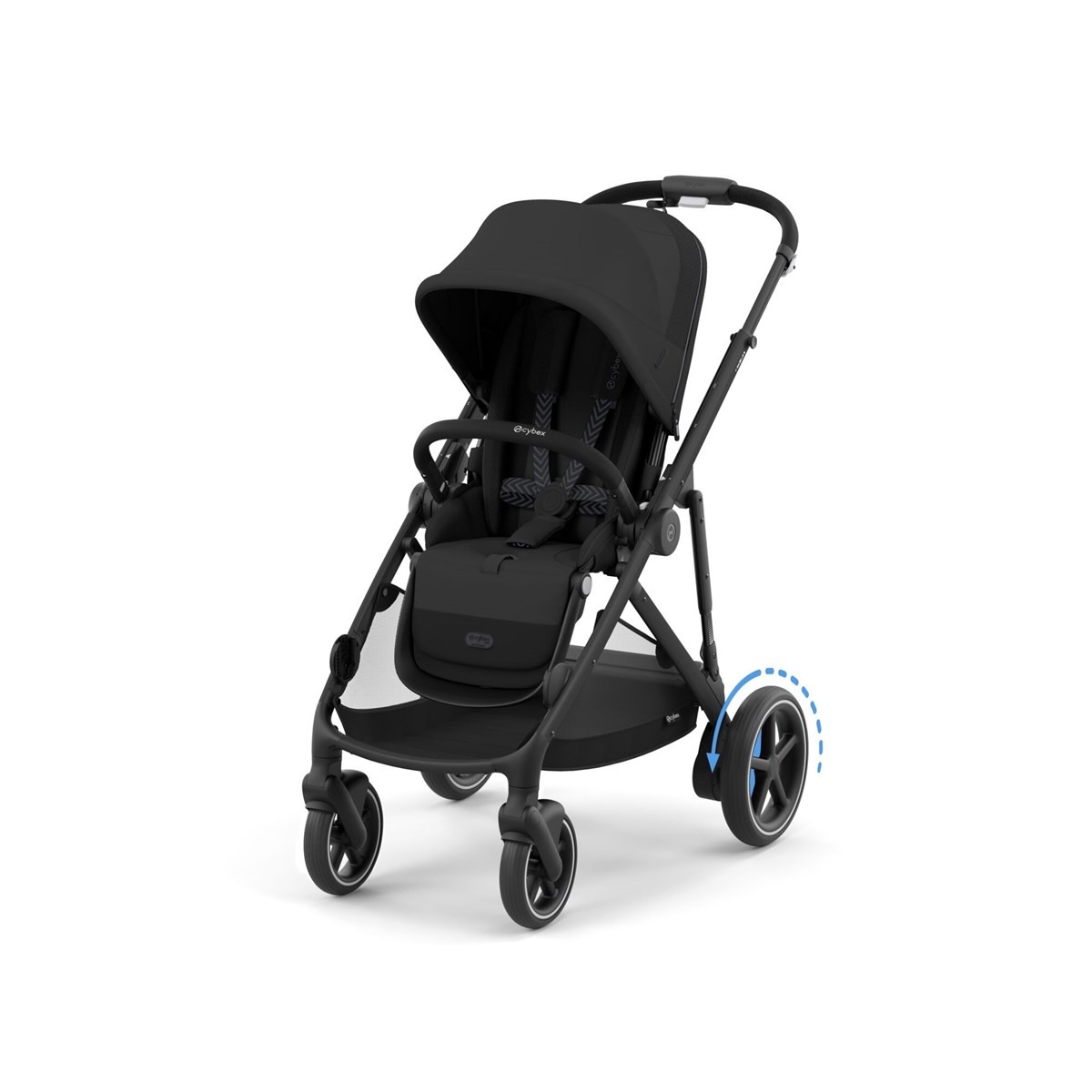 Cybex EGazelle S Electric Pushchair in sleek black, featuring a spacious seat, adjustable canopy, and smooth-rolling wheels for easy maneuverability.
