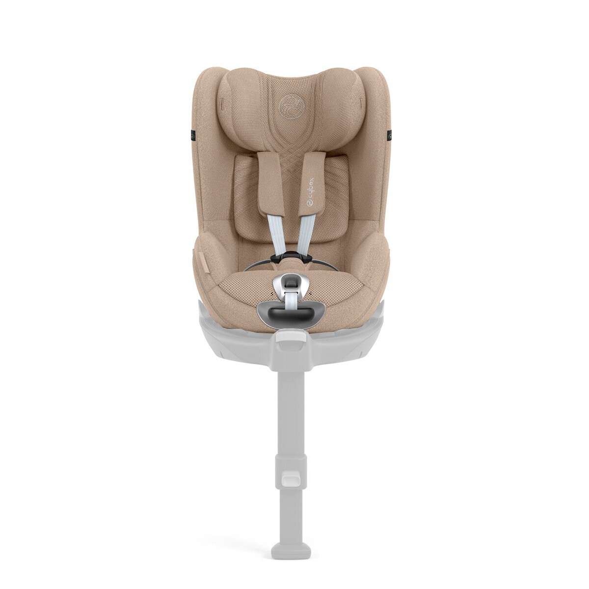 Cybex Sirona T Plus I-Size car seat in Cozy Beige, featuring a 360-degree spin, plush fabric, adjustable harness, and a sturdy base for enhanced safety and comfort.