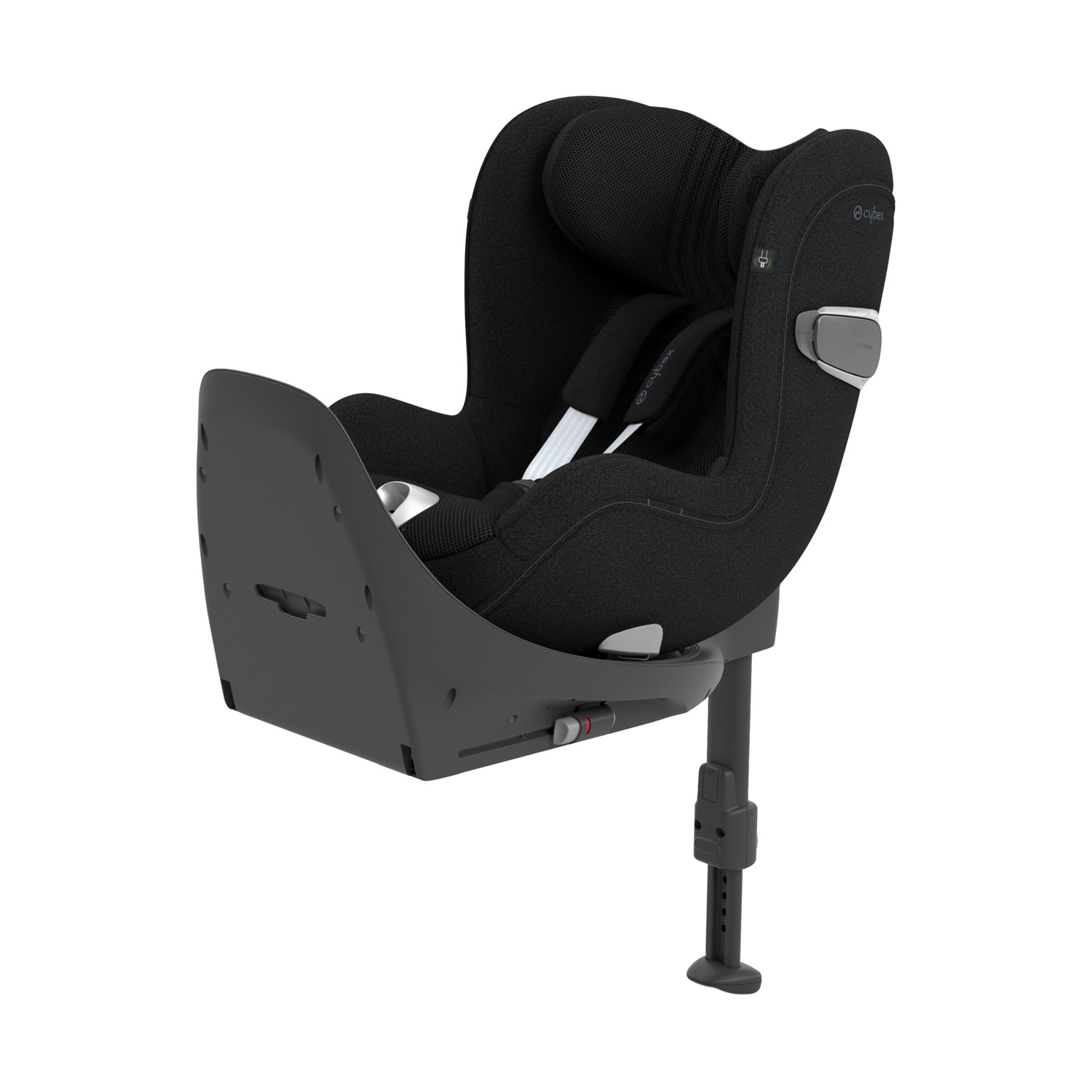 Cybex Sirona T Plus I-Size car seat in sepia black, featuring a 360-degree spin, soft fabric, adjustable headrest, and a sturdy base for enhanced safety and convenience.