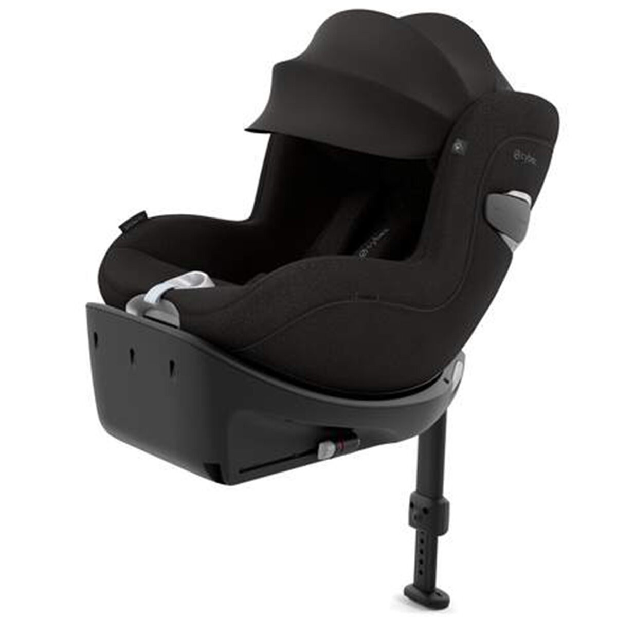 Cybex Sirona Ti Plus car seat in Sepia Black, featuring a sleek fabric finish, adjustable headrest, and a secure base with a support leg for enhanced safety.