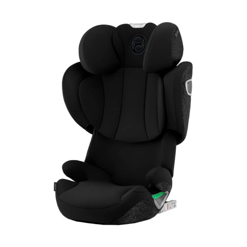 Cybex Solution T I-Fix Car Seat in sleek black fabric with padded sides, adjustable headrest, and integrated ISOFIX connectors for secure installation.