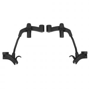 Black tandem adaptor kit featuring two curved arms with adjustable connectors and hooks, designed for the Egg Egg 2 and 3 models.