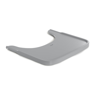 Grey wooden tray made from FSC certified beechwood, featuring a smooth surface, elevated design for highchairs, and easy-to-clean edges.