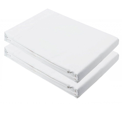 Two white jersey cotton fitted crib sheets from the Cuddles Collection by Kiddies Kingdom, designed for comfort and easy fitting on standard crib mattresses.