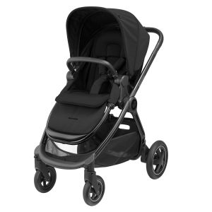Maxi-Cosi Adorra Luxe pushchair in Twillic Black features a sleek black fabric, adjustable canopy, padded seat, and sturdy wheels for smooth maneuverability.