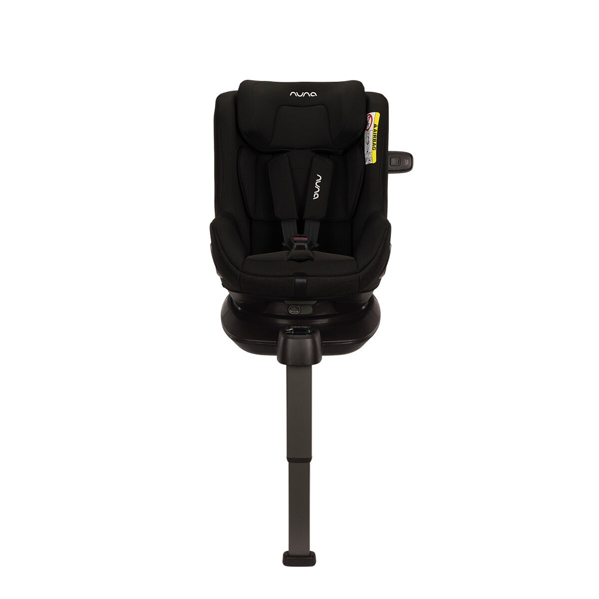 Nuna Pruu car seat in Caviar color features a sleek black design, plush fabric, adjustable harness, and a sturdy base for enhanced safety and comfort.