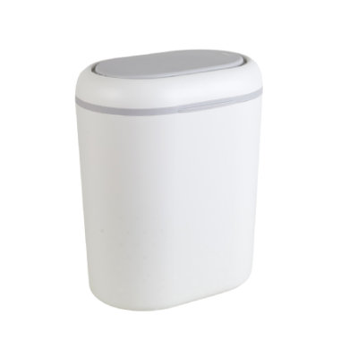 White and gray Shnuggle Odor Locking Diaper Pail with a sleek, modern design and a flip-top lid for easy access, made from durable plastic to contain odors effectively.