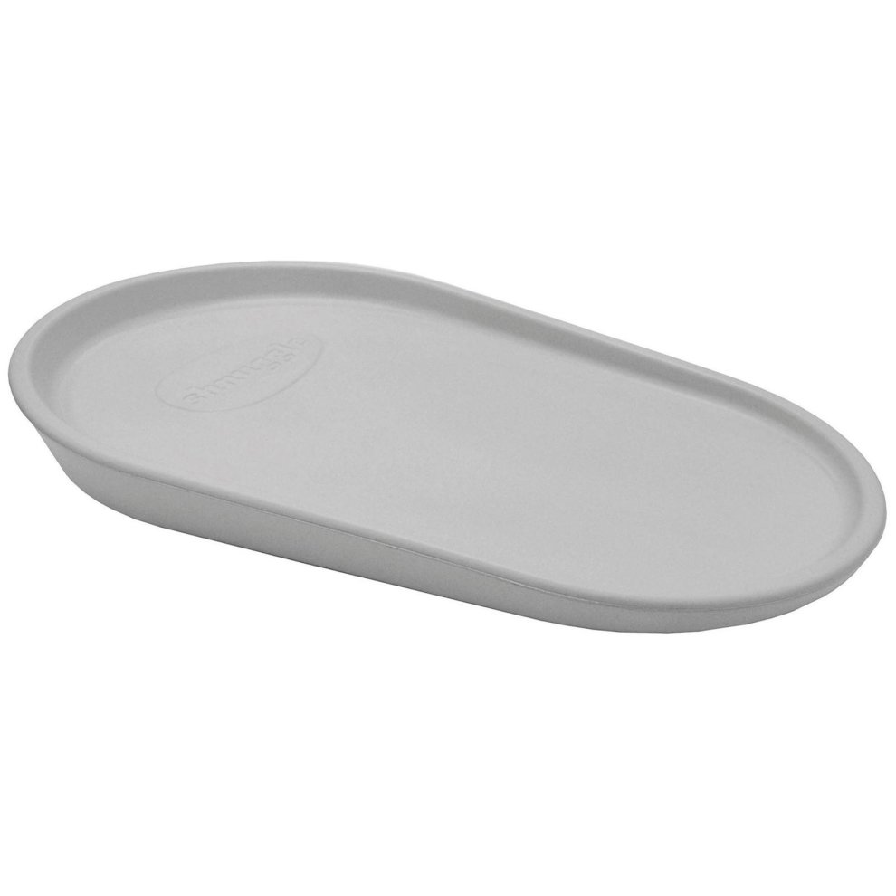 Soft grey oval baby changing mat made of warm foam material, featuring anti-slip design and easy-to-clean wipeable surface, ideal for nappy changing.