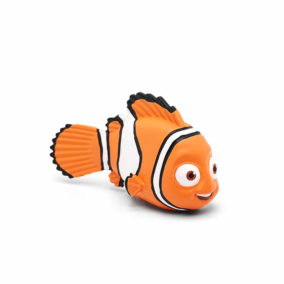 Bright orange and white clownfish figurine with a smiling face, featuring black accents on the fins and back, made of durable plastic for use with Tonies audio system.