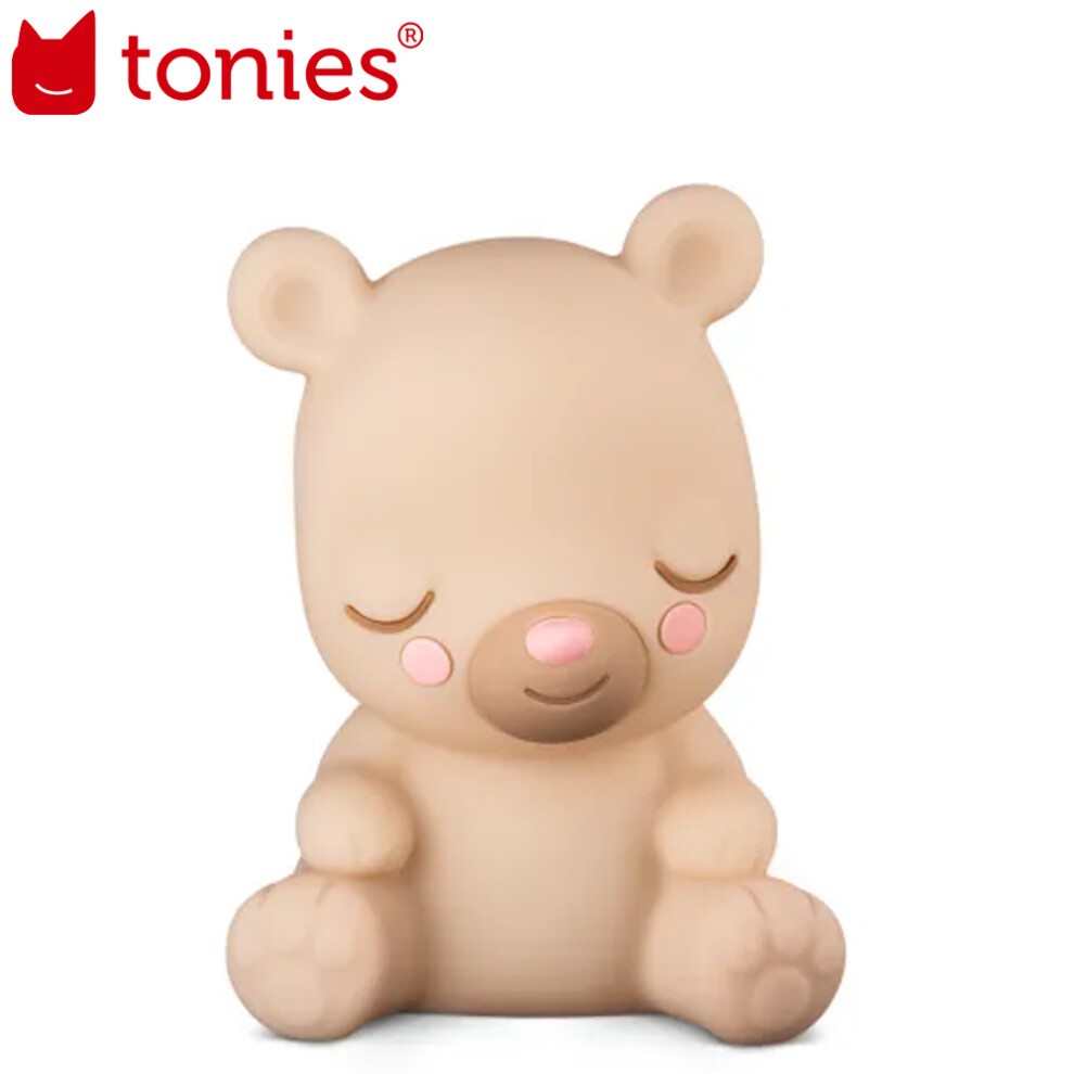 Soft, beige-toned bear night light with closed eyes and a small pink nose, featuring rounded ears and a gentle, calming expression, ideal for children's rooms.