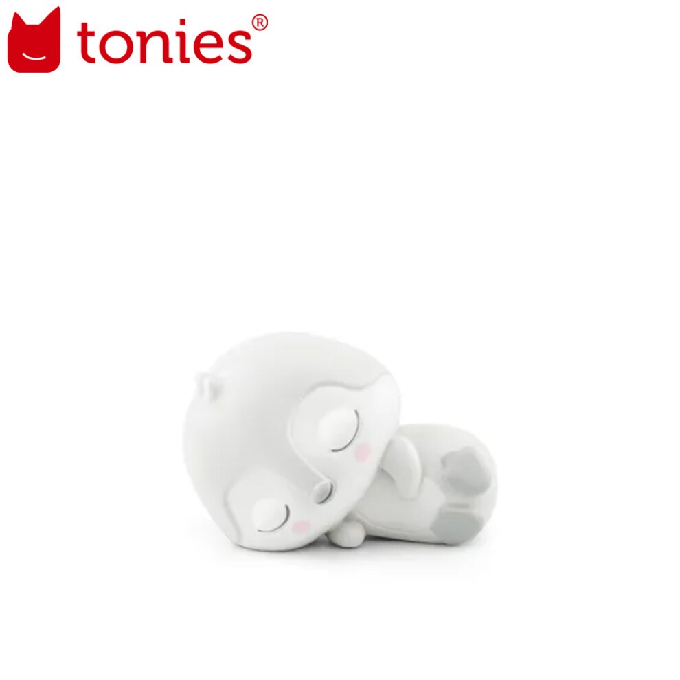 Sleepy Penguin figurine in soft white material, featuring closed eyes and a small pink blush, designed to play ocean white noise for soothing sleep.