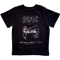 Black AC/DC toddler t-shirt with cannon graphic and "For Those About to Rock" text, size XXL, cotton fabric.