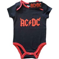 Black cotton baby grow with red AC/DC logo, red trim, size 3XL, gothic style.
