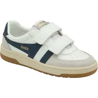 White and navy Gola Hawk Strap baby sneakers with velcro straps and gum sole.