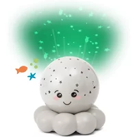 Grey octopus-shaped nightlight projector with smiling face, star patterns, and green light projection.