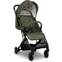 Green Cosatto Yo! stroller with hedgehog pattern canopy, padded seat, and black wheels.
