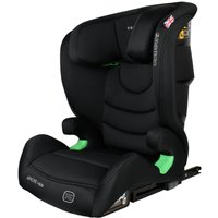 Cozy 'N Safe Apache i-Size car seat in onyx black with padded headrest, armrests, and green safety indicators.