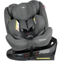 Moon Grey Cozy 'N Safe Apollo i-Size 360° car seat with padded headrest and adjustable harness on black base.