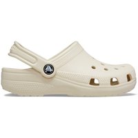 Beige Crocs Girl's Classic Clog Kids with ventilation holes and adjustable heel strap, size Infant 11.