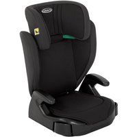 Graco Junior Maxi R129 car seat in midnight black with high back, padded headrest, and armrests.