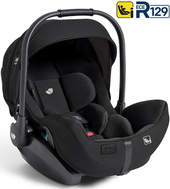 Black i-Level Pro Signature car seat with padded interior, adjustable canopy, and ergonomic handle.
