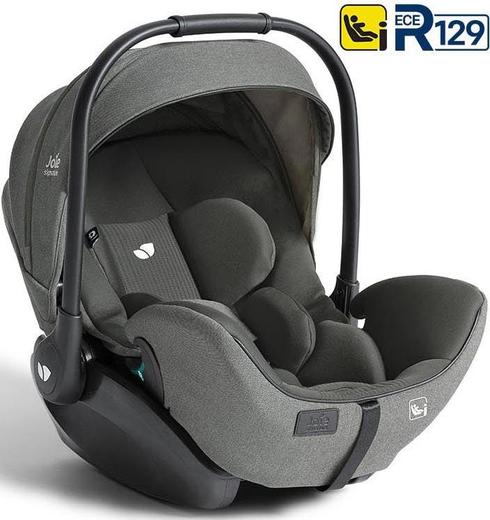 Dark green i-Level Pro Signature car seat with padded headrest, adjustable canopy, and ergonomic handle.