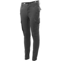Grey Jack & Jones Junior cargo trousers with side pockets, belt loops, and button closure, designed for 10-year-olds.
