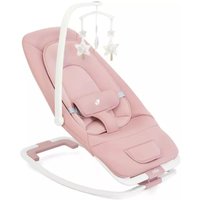 Pink Joie Dreamer Bouncer with cushioned seat, adjustable recline, and hanging star toys on a white arch.