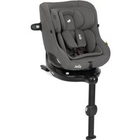 Thunder grey Joie i-Pivot 360 car seat with padded headrest, adjustable base, and safety harness.