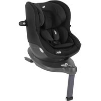 Black Joie i-Spin 360 car seat with 360-degree rotation, padded headrest, and adjustable base in shale color.
