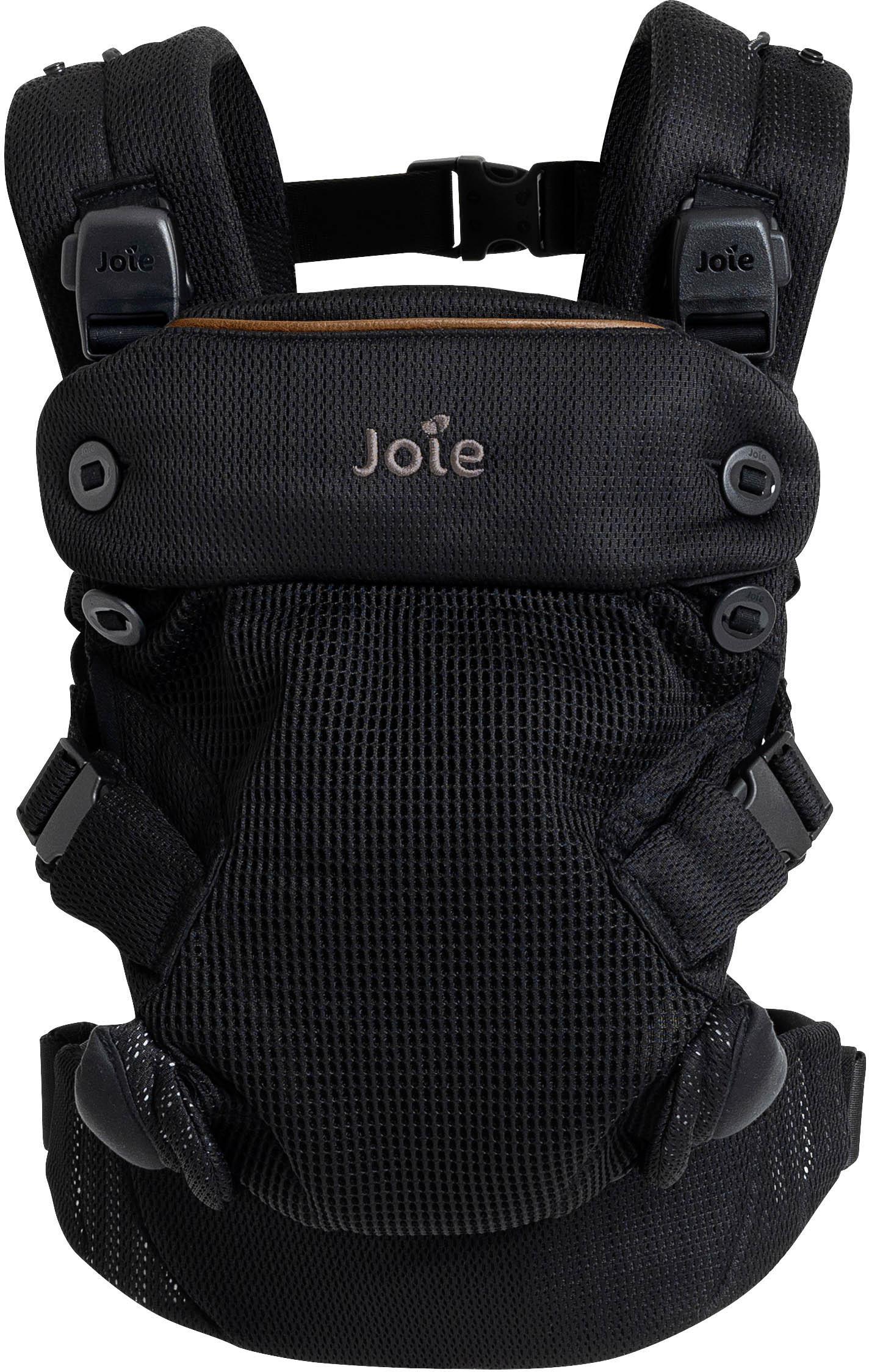 Black Joie Savvy Air 4in1 baby carrier with adjustable straps and breathable mesh fabric.