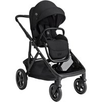 Black Joie Versiti stroller with adjustable canopy, padded seat, and large storage basket on four wheels.