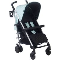 Quilted aqua blue My Babiie MB51 stroller with black seat, silver frame, and cup holder.