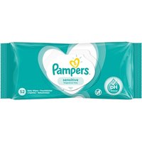 Pampers Sensitive Wet Wipes 52 Pack in teal packaging with heart design and pH logo.