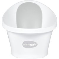 White and grey Shnuggle baby bath with ergonomic backrest and non-slip base.