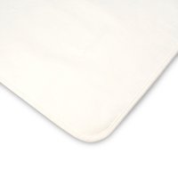 Cream cotton mattress protector with rounded corners for Tutti Bambini bedside crib.