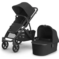 Black UPPAbaby Vista V3 2in1 pram system with detachable bassinet and adjustable canopy.