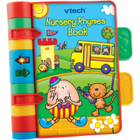 VTech Nursery Rhymes Book with colorful buttons, Humpty Dumpty, cat, and school bus on the cover.