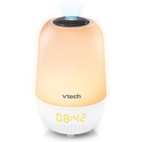 VTech V-Hush Lite BC8303 Sleep Soother, orange glow, white base, digital clock display, compact design.