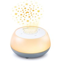 VTech V-Hush Mini BC8213 Sleep Soother, round with soft amber glow, star and moon light projection on top.