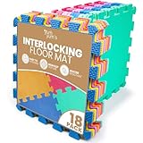 Yum Yum's 18-pack multi-color EVA foam play mats, 29x29cm, interlocking, soft, non-slip, waterproof, 7mm thick.