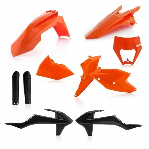 Acerbis Full Enduro Plastics Kit for KTM EXC-F and XC-W TPI, featuring fluro orange and black plastic components, including fenders, side panels, and a front number plate.