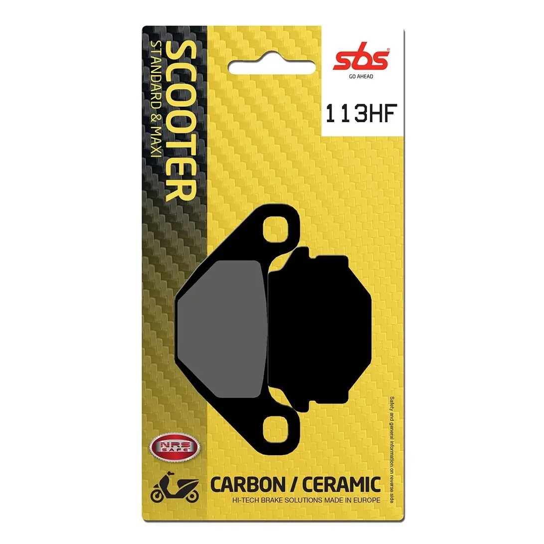 Black ceramic brake pads on a yellow and black packaging, featuring the SBS logo and product details, designed for Kymco Agility City 125 models from 2011 to 2017.