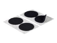 Black Velcro hook and loop tape squares, measuring 45mm x 45mm, featuring textured surfaces for secure adhesion, presented on a white backing sheet.