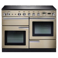 Cream-colored 91770 PROFESSIONAL Plus 110cm induction range cooker with chrome trim, featuring dual ovens, control knobs, and a sleek black glass top.