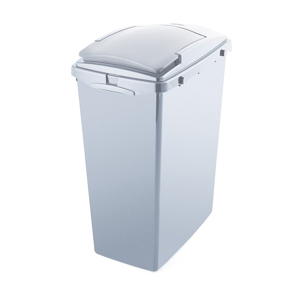 Sleek silver 40L waste bin from Addis Eco Range, made from recycled plastic, featuring a hinged lid for easy access and a modern design.