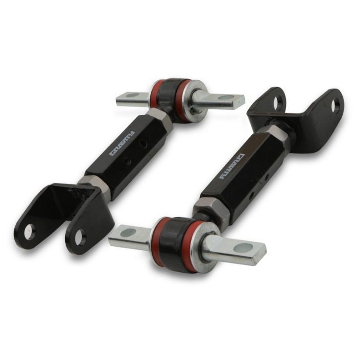 Adjustable rear upper camber arms in black metal with red and silver accents, designed for Honda Civic EP2 EP3 Type R and Integra DC5 models from 2001 to 2005.