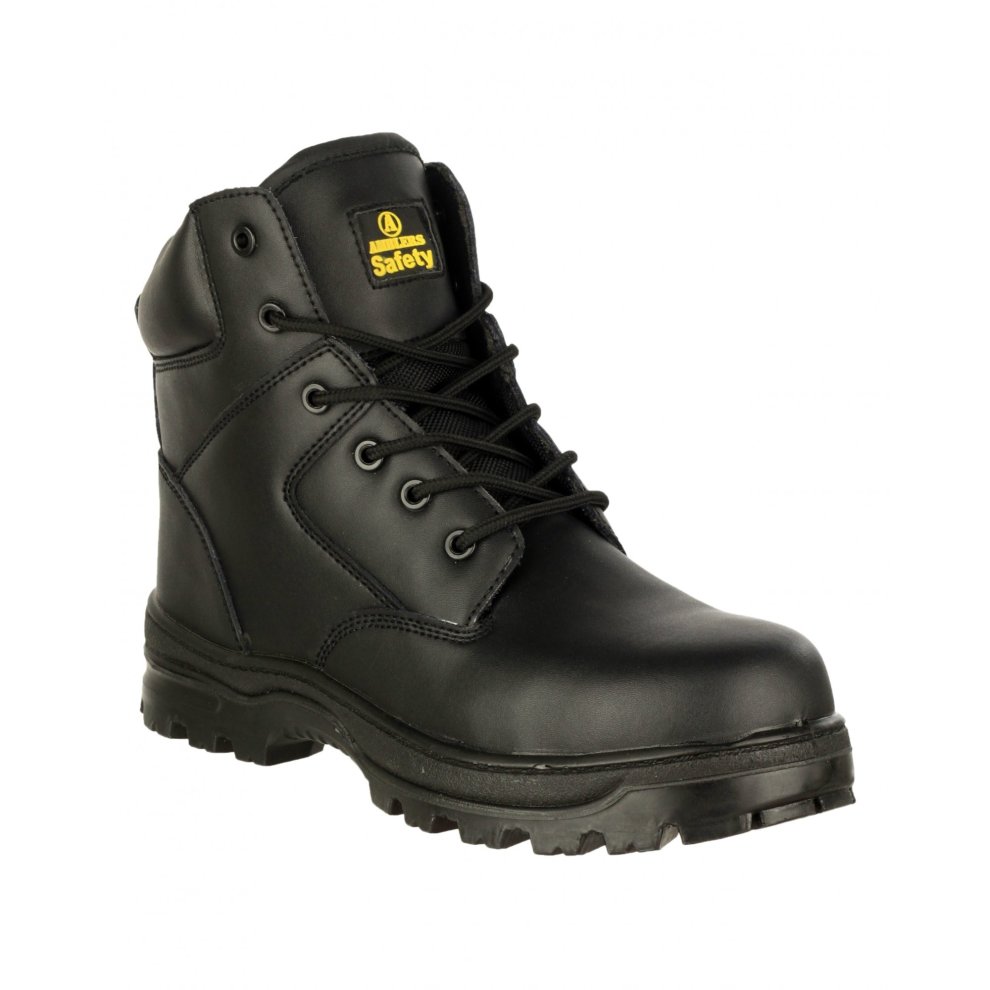 Black metal-free waterproof safety boots with a sturdy rubber sole, lace-up design, and padded collar, size 10, by Footsure Western Limited.