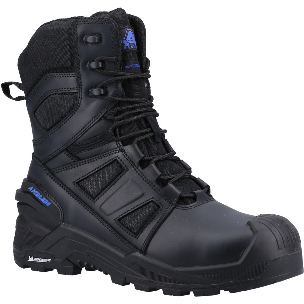 Black Amblers Safety Men's 981C Centurion Safety Boot featuring a waterproof design, sturdy rubber sole, padded collar, and reinforced toe for enhanced protection and comfort.